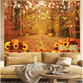 Autumn Maple Forest Photography Backdrop 7x5ft Fall Harvest Photo Backdrop Thanksgiving Background Pumpkin Decoration Party Backdrops for Farm Party Banner Supplies