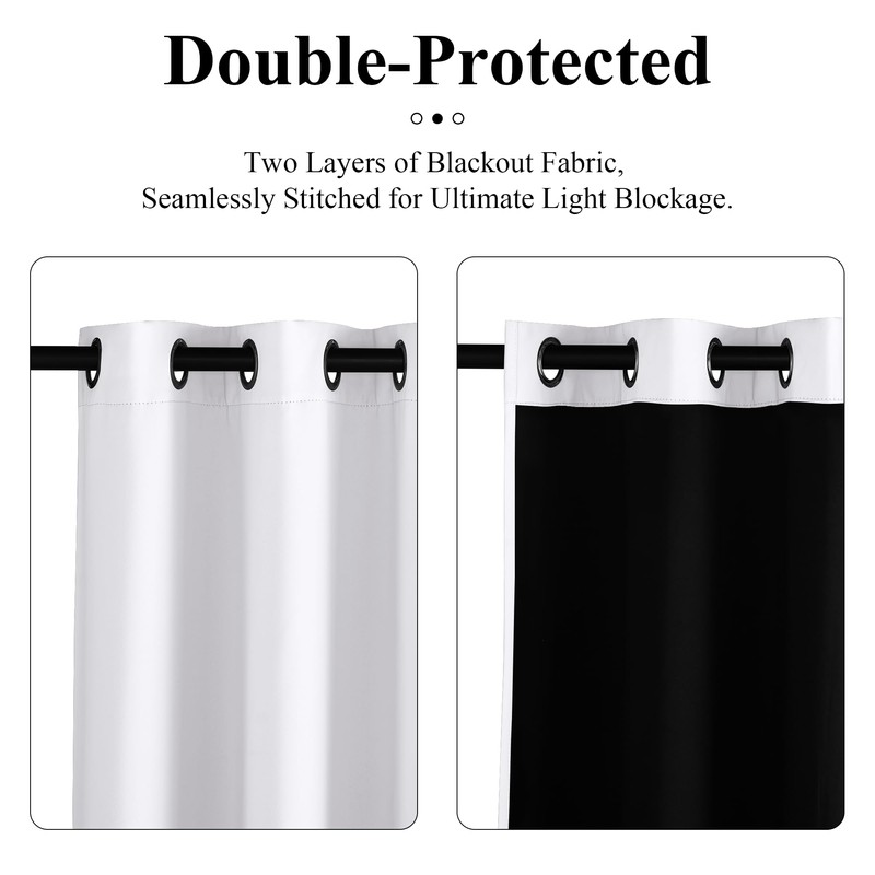 PONY DANCE 100% Blackout Curtains - Double-Layer Light Blocking, Thermal