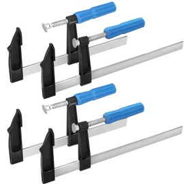 HOZEON 4 Pack Steel Bar Clamps Set, 12 & 8 Inch Medium Duty F Clamps Set with Ergonomic Grip and Pad Protector for DIY Carpentry Woodworking