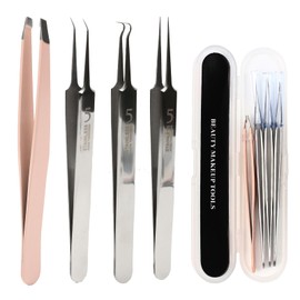 3PCS Stainless Steel Blackhead Remover Tweezer and 1PC Ingrown Hair Tweezers, Pimple Blackhead Remover Pimple Comedome Extractor for Whitehead Ance, Slanted Tip Lash Tweezers for Eyelash Extension