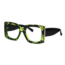 VOOGLAM Green Stripe Square Frame Blue Light Blocking Glasses Fashion Fake Glasses for Women Anti Eyestrain & UV Borislav