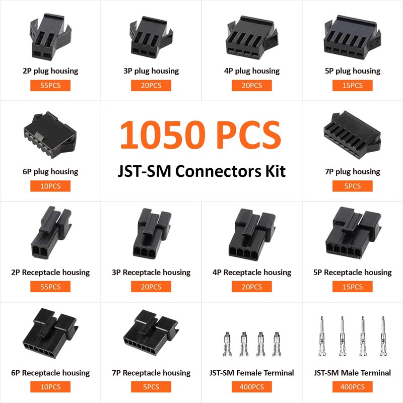 Preciva Crimping Tool Connector kit, 1050Pcs JST-SM Connectors Set, AWG28-18/0.08-1mm²