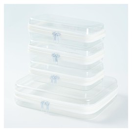 WELPIRT 4 Pcs Clear Hard Shell Zipper Case for Storage – Stackable Waterproof Zipper Pouches Hard Shell for Toiletries, Travel, Diaper Bag Organizing, Cosmetic Bag (M+3S)