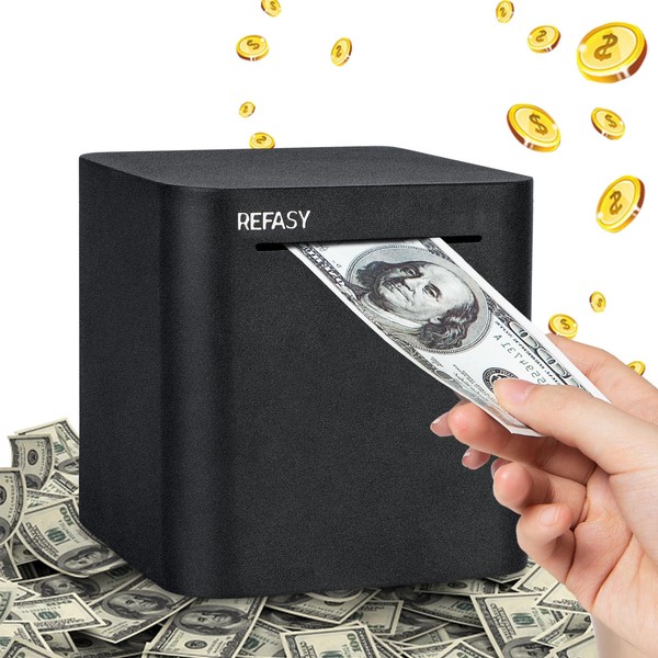 Refasy Piggy Bank for Adults,Stainless Steel Money Bank Metal Savings Box for Cash Saving Adult Piggy Bank Safe Box Money Savings Bank Must Break to Open Sealed Money Saving Box (5.9 inch)
