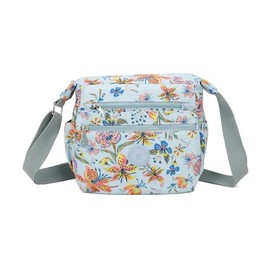 YDezire Blossom Print Cross body Shoulder Bag, Nylon Crossbody Bag with Adjustable Shoulder Strap, Lightweight Waterproof Handbags for Women, Travel Handbags (Baby Blue Spotted Lily)