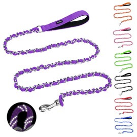 HOMIMP Chew Proof Dog Leash for Medium Large Dogs, Reflective 6 FT Heavy Duty Metal Chain Dog Leashes with Soft Padded Handle, Anti Bite Durable Rope Leashes for Pitbull, Non Chewable