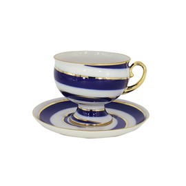 Lomonosov Porcelain Tea Set 2pc Cup and Saucer Twisted Loop 11 oz/325 ml