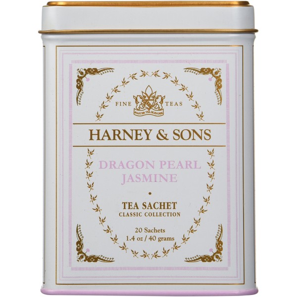 Harney and Sons Classic Tea Sachet in Tin, Dragon Pearl Jasmine, 20 Count (Pack of 4)