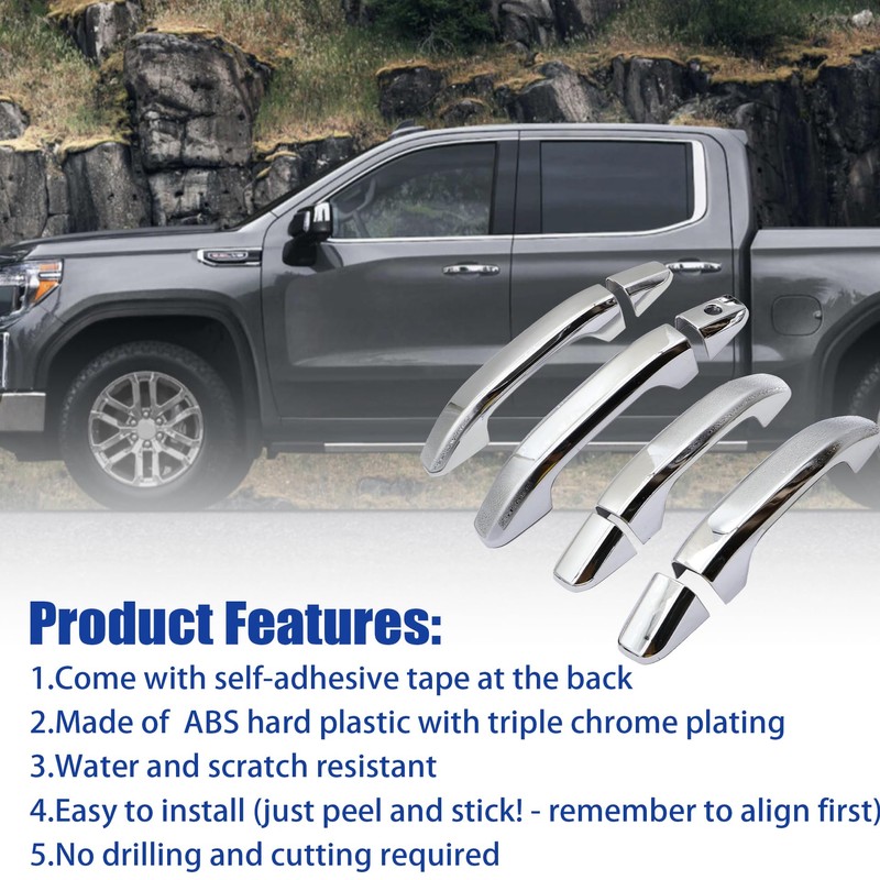 GXARTS Chrome Triple Plated 4 Door Handle Cover Compatible with