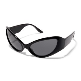 ShadyVEU Retro Cat Eye Sunglasses Wrap Around Clout Women Men Celebrity Vintage Small Cateye ShatterProof UV400 Sunglasses (Glossy Black Frame/Smoke Lens)