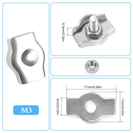 LYCXAMES M3 Wire Rope Clamp, Pack of 10 3 mm Clamp, Stainless Steel 304 Cable Clamp, Wire Rope Steel Rope Washing Line Awning Fixed