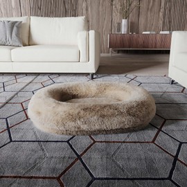 Cozzze Orthopedic Calming Dog Bed for Extra Large Dogs XL, Anti Anxiety Pet Bed with Supportive Foam, Removable Washable Oval Bed, Fluffy Dog Cuddle Bed, Beige