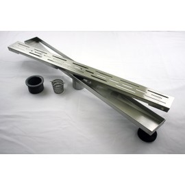 Novalinea ZA Linear Shower Drain (28 Inch BRICK Pattern) Sleek and Modern Brushed Stainless Steel, with Hair Strainer, Leveling Feet and Threaded Adapter