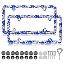 HCSS Blue Hibiscus Flower License Plate Frames - 2 Pack Tropical Floral Aluminum Metal License Plate Holder Covers,Rust-Proof Waterproof Car Decorative Tag Frames for Standard US 12x6 Inch