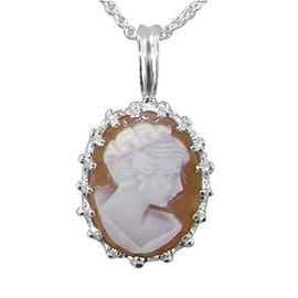 LetsBuyGold Ladies Solid 925 Sterling Silver Ornate 16x12mm Cameo Pendant Necklace - 18" inch Chain
