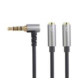 F-Factory 3.5mm 4 Pole Stereo Mini Plug (Male) L-Shape to 3.5mm 4 Pole Stereo Mini Jack (Female) x 2 Distribution Cable TRRS Microphone Headphone Splitter CTIA Standard 1 Piece FNT-4YL-E2JJ