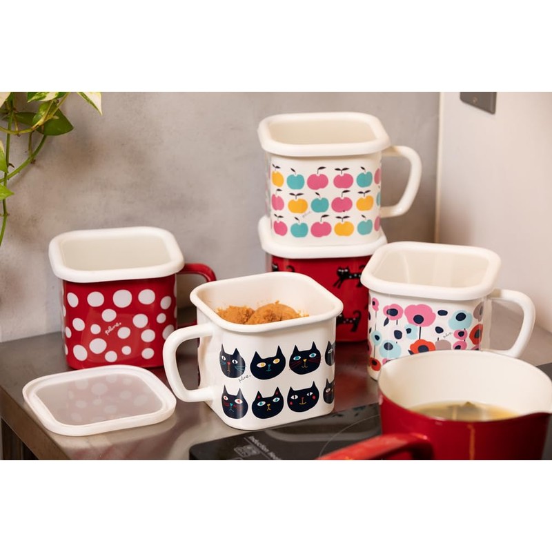 YJ-816 Plune Enameled Multi-Square Pot, Apples Size: Approx. W 7.0