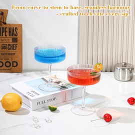 FERAHI 6 Pcs Ribbed Coupe Glasses, 10 oz Vintage Martini Glasses Set, Cute Espresso Martini Glass & Champagne Coupe Glass, Elegant Bar Glassware for Cocktails, Wine, Outdoor Entertaining & Gifts