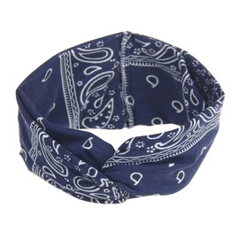 DINPREY Assorted Paisley Print Wide Bandana Knot Headbands Criss Cross Head Wrap Hair Band (Navy)