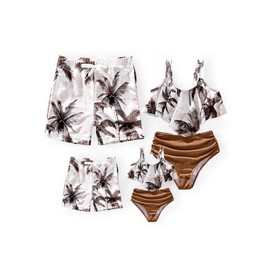PATPAT Matching Swimsuits for Family Hawaiian Tropical Coconut Palm Leaf Print Father Son Matching Swim Trunks Matching Hawaiian Swimsuits for Couples Beach Men and Women Swimwear Shorts for Men M