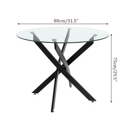 GOLDFAN Glass Dining Table Modern Kitchen Table with Black Metal Legs 31.5 Inch Small Round Dining Table for Apartment Kitchen Dining Room