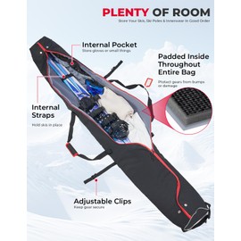 KEMIMOTO Ski Bag, 360° Fully Padded Ski Bag, Fit Skis Up to 78.74 inches (200cm), Water-resistant and Durable Perfect for Road Trips and Air Travel Transport