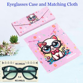 WoEluone Cartoon Cat Foldable Eyeglasses Case and Matching Eyeglass Cloth,Portable Eyewear Protector Proof Sunglasses Case