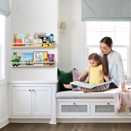 birola Nursery Shelves for Wall 32inches Set of 2，Natural Wood Wall Bookshelves for Kids Room - Floating Nursery Bookshelves (32inches Set of 2)