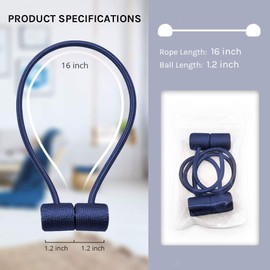 Pretty Jolly 4 Pack Magnetic Curtain Tiebacks 16 Inch Modern Handmade Weave Rope Curtain Holdbacks Convenient Decorative Curtain Drape Tie Backs for Home and Office Window Drapery (Dark Blue)