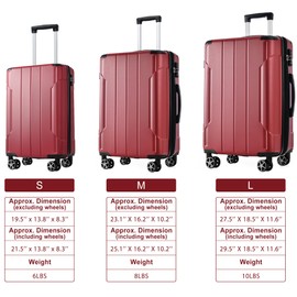 ZJMTOCYU Expandable Hard Shell Suitcase Set, 3 Piece Luggage Set with Double Spinner Wheels, 20/24/28 Inch, Red