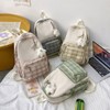 Cute Plaid Backpack with Plush Pendant Lightweight Large Capacity Student