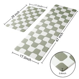 Sage Green Retro Curvy Checkered Grid Checkerboard Kitchen Rug Sets [2 PCs], Anti-Fatigue, Waterproof Non-Slip Kitchen Mats Heavy Duty Comfort Foam Rug for Floor, Home, Laundry,17"x29"+17"x47"