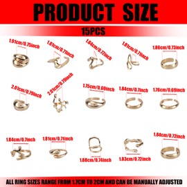 Mikovivi 15pcs Gold Ring Set, Adjustable Gold Chunky Rings Set Stackable Open Finger Jewelry Vintage Knuckle Jewelry Minimalist Gifts for Women