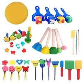 Poemtian Paint Sponges for Kids, 30 Pcs Painting Brushes Set, Early Learning Sponge Paint Brush, Stamps Foam Art Craft Drawing Tools for Toddlers DIY Gifts - Random Colour