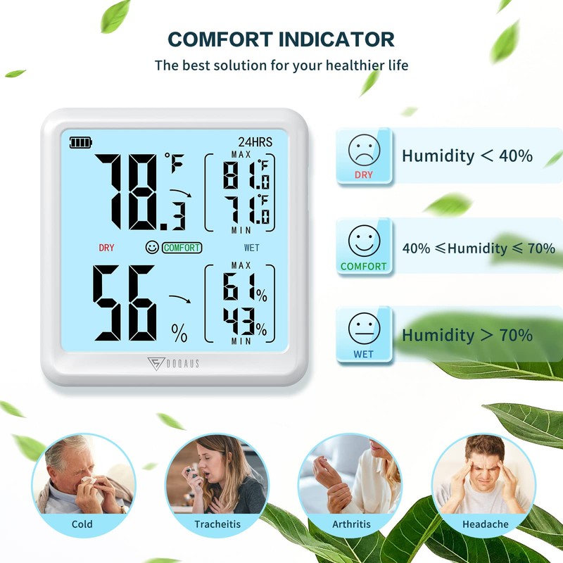 DOQAUS Digital Hygrometer Indoor Thermometer for Home, Room Thermometer with