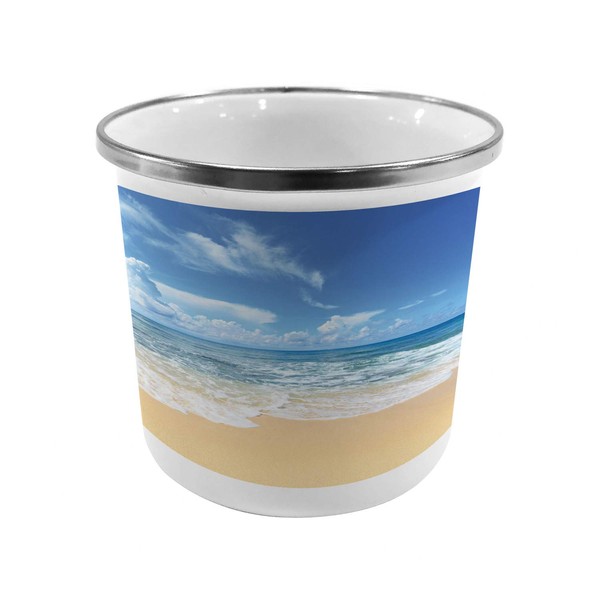 Lunarable Ocean Steel Camping Mug, Waves and Paradise Beach with