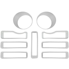 Savadicar 9-Piece Silver Front Grill & Headlight Trim Cover Set for Jeep Wrangler JL JLU 4xe & Gladiator JT 2018-2023 – Exterior Decorative Upgrade Accessories