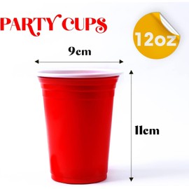 HOT BARGAINS 50 X Red Party Cups Reusable Plastic Disposable 12oz / 360ml (Pack of 50)