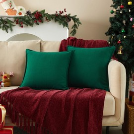 JUSPURBET Christmas Dark Green Herringbone Textured Throw Pillow Covers 20x20 inch Set of 2 for Home Decor Living Room Couch Bed Decorative Soft Chenille Cushion Case with Invisible Zipper