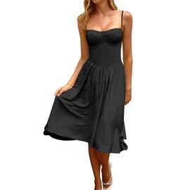 CHYRII Womens Black Dress Fashion Summer 2025 Sweetheart Neck Spaghetti Straps Corset A-Line Long Sundress Midi Dress M