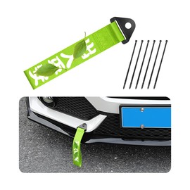 AICEL Car Racing Tow Strap, Nylon High Strength JDM Sports Style Decorative Traction Rope, Chinese Slogan Car Exterior Towing Strap, Universal Tow Hook Ribbon for Rear or Front Bumper (Green)