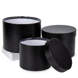 Set of 3 Round Gift Box Flower Box with Foil Storage Box with Lid Cardboard Boxes Cardboard Gift Box Jewellery Box Packaging for Flowers Black Diameter 15/17/20 cm