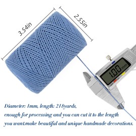 LEREATI 1mm Macrame Cord, 218 Yards Colored Cotton Cord 3 Strand Twisted Cotton String for Crafts, Macrame Yarn for DIY Knitting, Wall Hanging, Jewelry Making, Christmas Wrapping (Light Green)