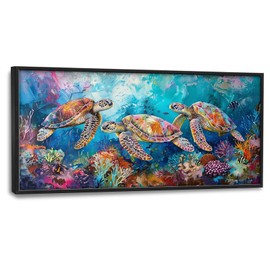 Quorin Sea Turtle Large Wall Art Coastal Ocean Coral Pictures Colorful Undersea Wall Decor Coral Reef Canvas Print Painting Artwork for Bathroom Living Room Bedroom 60L x30W
