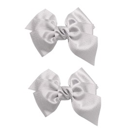 Koolgil 4 Inch Bows Hair Clips Alligator Clips Delicate Satin Hair Clips for Girls, Toddler, Kids and Women Birthday Party Wedding Christmas Occasions Set of 2 (2- Silver)