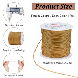PH PandaHall 294 Yards 0.8mm Nylon String for Bracelets, 6 Colors Beading Cord Chinese Knotting Cord Bracelet String Thread Braided Lift Shade Cord for Jewelry Making Kumihimo Wrapping Supplies