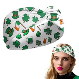 BYETOCE St. Patrick's Day Lucky Clover Knotted Headband Elastic Non Slip Hair Accessories Green Hat Print Headband Workout Sweatband Headwrap Costume Accessories Gift for Women