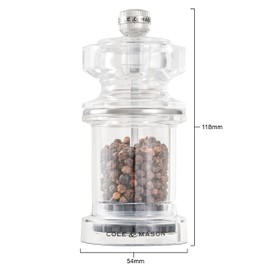 Cole & Mason 675 Refillable Spice Mill - Kitchen & Home Accessory - Table Pepper Grinder - Peppercorn Included - Acrylic - Pepper Mill 4.5"