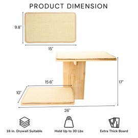 Nagpew Cat Wall Shelves, Wall Mount Adult Cat Tree with 2 Steps 2 Sisal Scratch Mats, Solid Wood Kitten Perches Pet Climber for Indoor Play, Climb, Jump, Nap, Rest