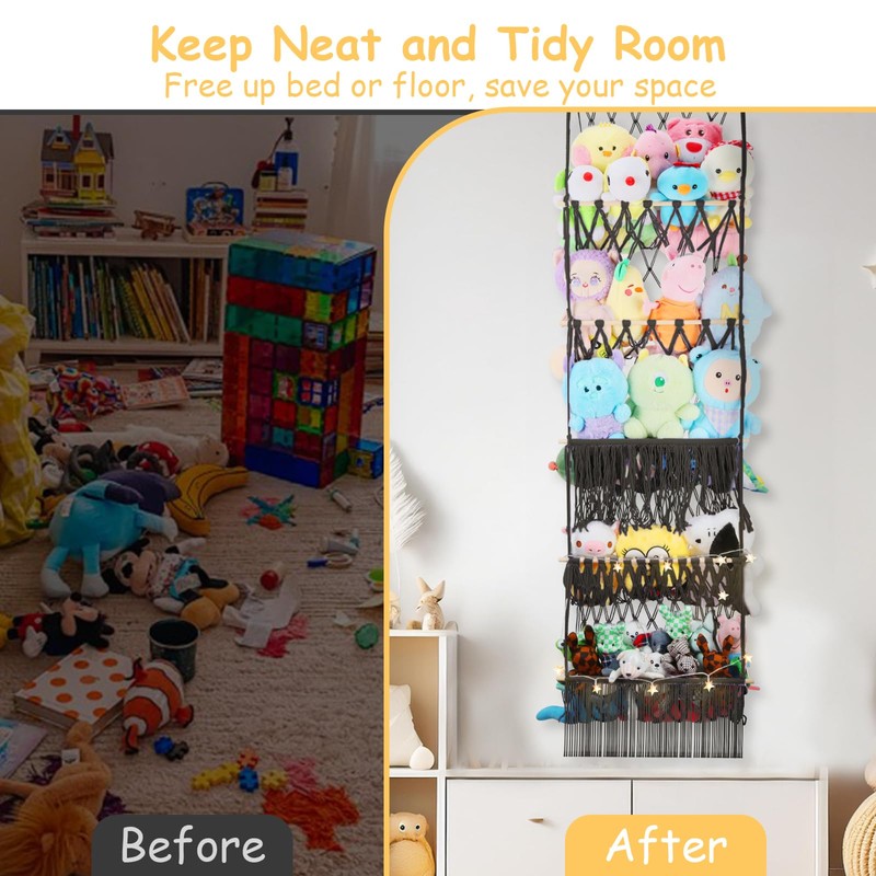 iHansee 5 Tier Stuffed Animal Storage Shelf Net, 17x61 Inch